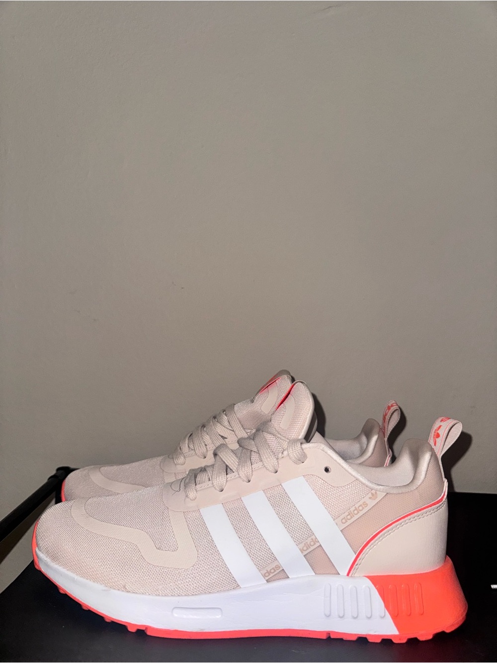 adidas Ladies Beige and Orange Accent Athletic Sneakers